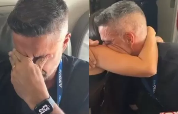 Homem se emociona ao saber que será pai, após anúncio feito pelo piloto durante voo