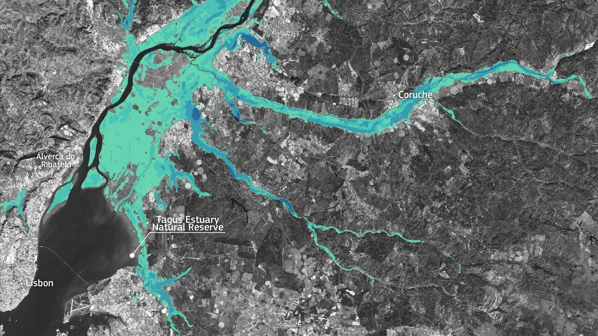 Tejo visto do espaço: a mancha das cheias