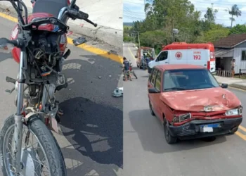 Em Rio do Sul, acidente entre 3 veículos deixa motociclista com fratura exposta 