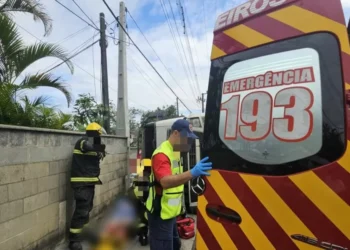 Caminhão tomba em Blumenau após curva e motorista fica ferido