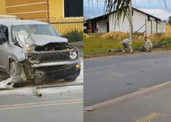 Veículo colide com poste em Timbó e deixa moradores sem energia