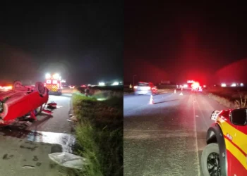 Homem é resgatado após capotamento de carro na BR-470, em Gaspar