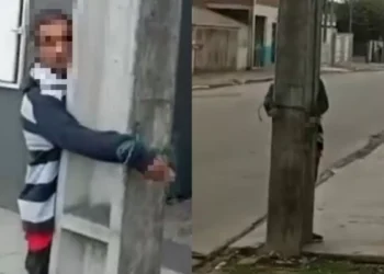 Suspeito de furto é amarrado em poste e agredido por moradores em Itajaí