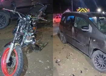 Colisão entre carro e moto deixa motociclista ferido na SC-110 em Rodeio