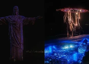 Tecnologia no céu e multidão na areia: show de drones do DJ Alok marca Réveillon histórico em Copacabana