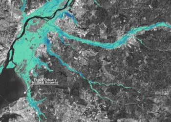 Tejo visto do espaço: a mancha das cheias
